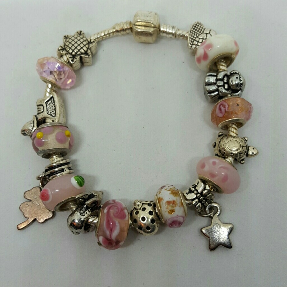 Pink dolly themed charm bracelet